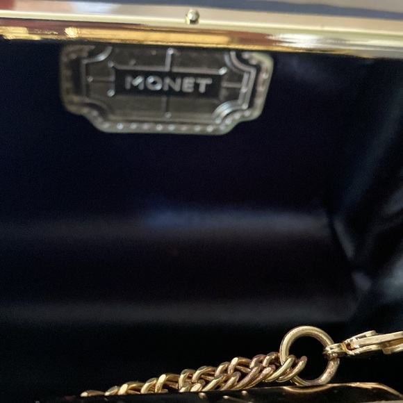 Vintage Monet Black Box Clutch with Chain strap - Picture 5 of 6